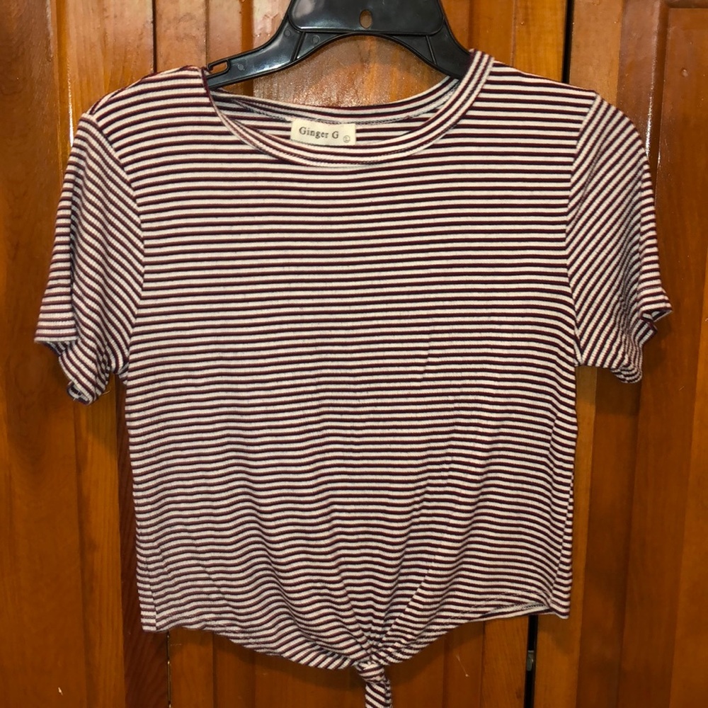 Striped red white and blue tie t-shirt